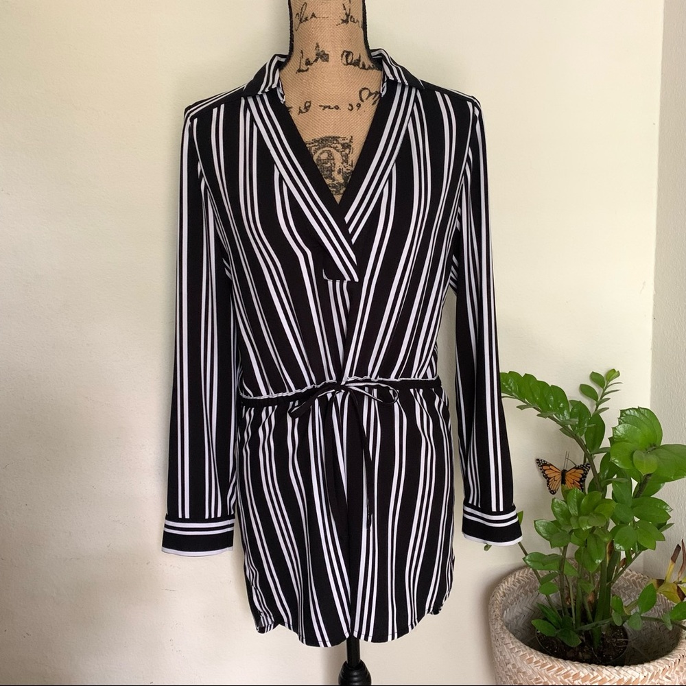 Leith Dress. Size Small. Black & White Striped w/ cinch waist
